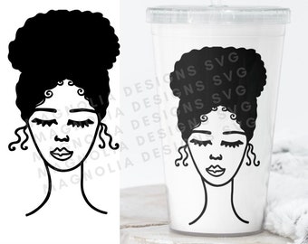 Black Woman hair puff high bunsvg, Black woman Head wrap, file for Cricut, instant download, dxf, png, Clip Art, Afro svg