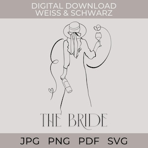Fichier d'impression du fichier plotter La Mariée | Mariage de la future mariée JGA | svg, png, pdf, jpg Téléchargement instantané | Noir et blanc | Cartes de chemises décoratives DIY
