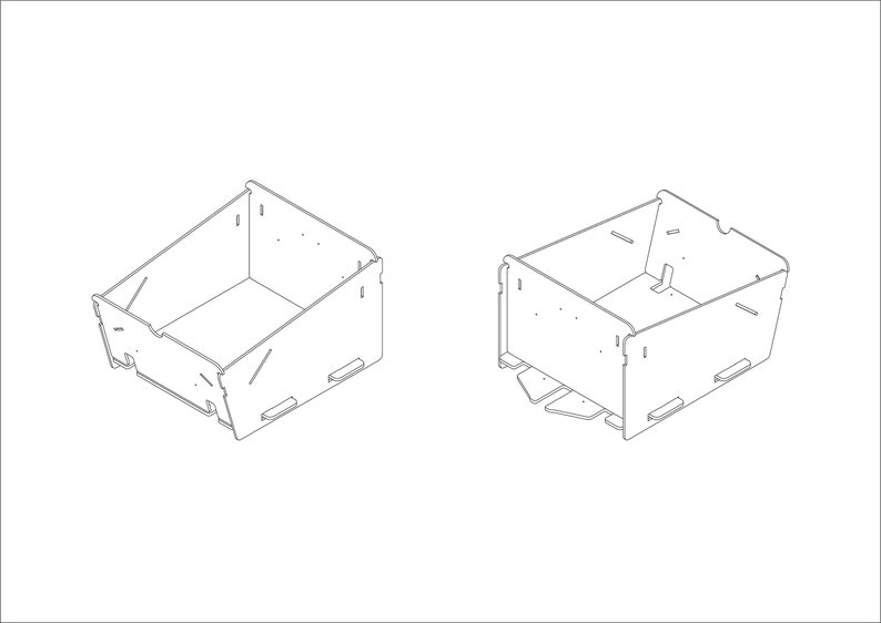 May include: Two open-top cardboard boxes with a simple design. The boxes are made of brown cardboard and have a rectangular shape. The boxes are empty and are shown from a slightly angled perspective.