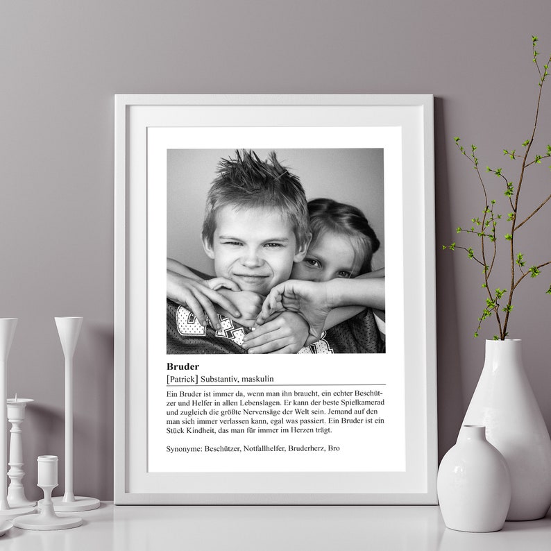 ab 12,95 Euro Personalisiertes Poster Bruder Geschenk Definition Bruder Geschenk Bruder Familie DINA4 Poster Bruderherz 011 schwarz-weiß