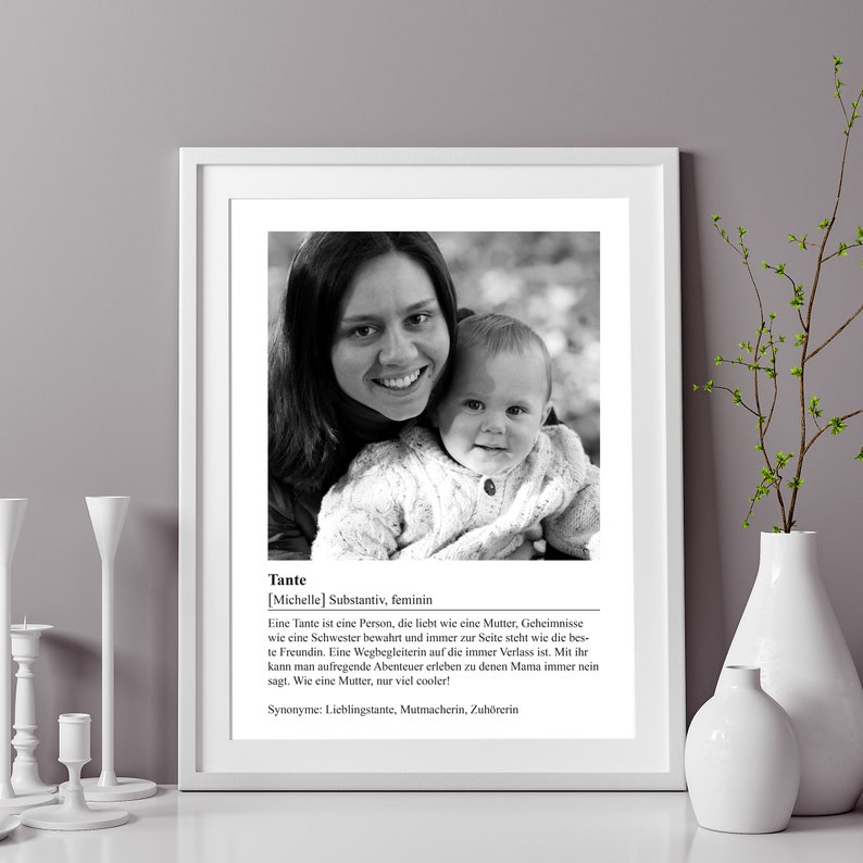 ab 12,95 Euro Personalisiertes Poster Tante Geschenk Definition Tante Geschenk Tante Familie DINA5 DINA4 DINA3 023 schwarz-weiß