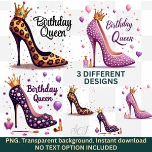Birthday queens png, Leopard print high heels PNG, Crown Birthday Party Png, Girly Birthday Png, Sublimation Designs Download Bundle