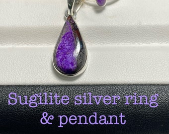 Beautiful ring and pendant in silver with 100% natural Sugilite. Ring nr.19