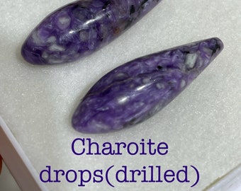 Rare! Drop in natural Charoite. Two drops, already drilled in Charoite.