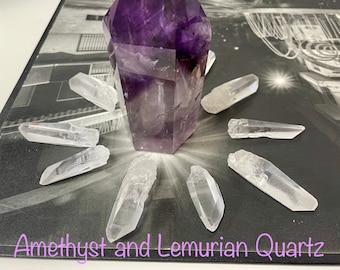 Spectacular batch of Amethyst Quartz and Lemurian Quartz.Polished Amethyst Tip. Lemurian quartz natural tip, not polished by hand!