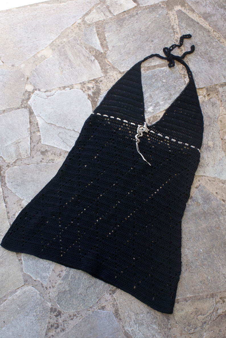 Black Crochet Dress Open Back Short Casual Dress Bohemian Etsy