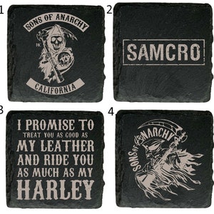 Sons Of Anarchy SOA Samcro Inspired Natural Slate Coasters -  FX Great Gift