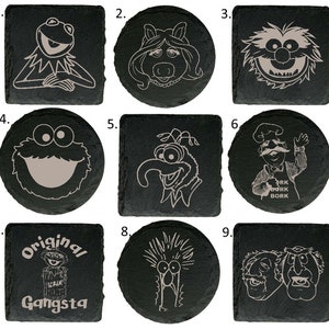 The Muppets Show Inspired Slate Coasters 9 Designs  Great Gift Birthday (Kermit Miss Piggy Animal Cooke Monster Gonzo Waldorf Statler)