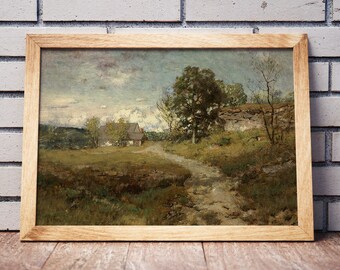 イギリスの田舎の絵画、ビンテージの風景画、アンティークのヨーロッパ