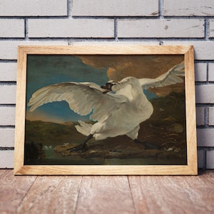 Lámina artística de cisne vintage: decoración rústica (descarga digital)