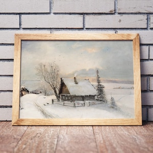 Sfeervolle winterboerderijprint | Grote AFDRUKBARE muurkunst | Downloadbaar digitaal | Scandinavische print | 091
