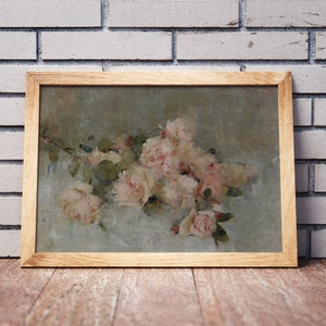 Vintage Pink Roses Still Life Painting: Botanical Wall Art (Digital Download)