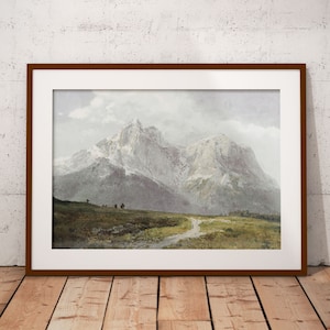 Vintage Mountain Landscape Art Print: Rustic Cabin Decor (Digital Download)