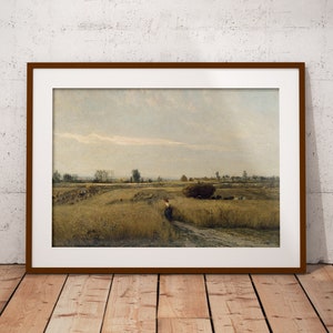 Vintage Farmhouse Landscape Art Print: Country Oil Painting (Digital Download)