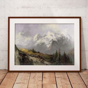 Vintage Mountain Landscape Art Print: Rustic Cabin Decor (Digital Download)