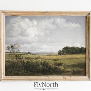 Vintage Wall Art | Antique English Countryside Meadow Landscape Painting Printable | Rustic Farmhouse Living Room Decor | Instant Download