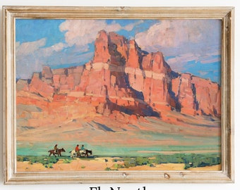 Western Landscape Art | Arizona Horse Riding – Vintage Canyon Oil Painting Printable