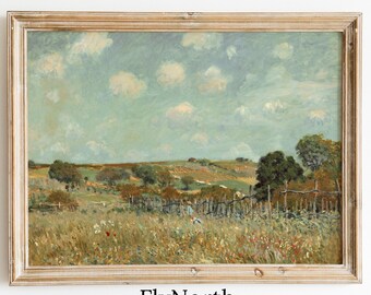 Vintage Landscape Print | Country Farmhouse Wall Art – Rustic Oil Painting Printable