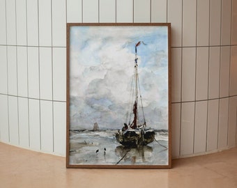 Pintura de acuarela de un velero antiguo: arte náutico discreto (impresión digital)