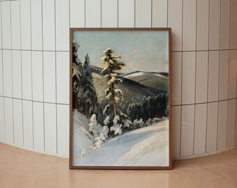 Rustic Winter Painting | Vintage Forest Landscape Art Print | Digital Downloadable PRINTABLE | Cabin Decor | rustic winter art | 135