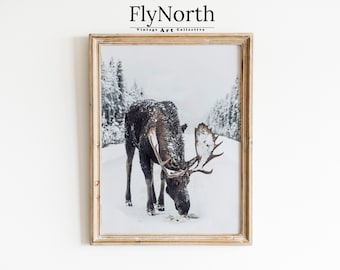 Nordic Reindeer Print | Scandi Winter Landscape – Christmas Wall Art Printable