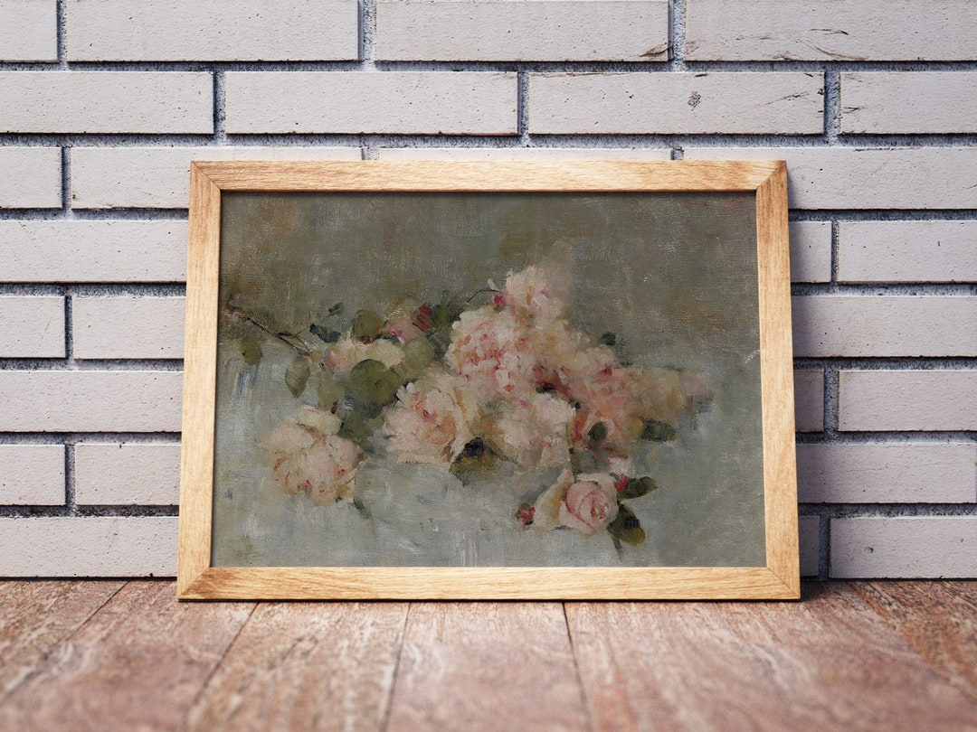 Vintage Pink Roses Still Life Painting: Botanical Wall Art (digital ...