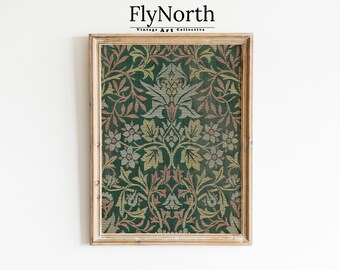 Vintage Floral Tapestry Wall Art – Muted Green Antique Textile Print, Sage Farmhouse Decor, Mid Century Aesthetic, Digital Download