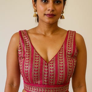 Fuchsia Pink Gota Work Blouse: Ethnic Padded Crop Top - Size 38
