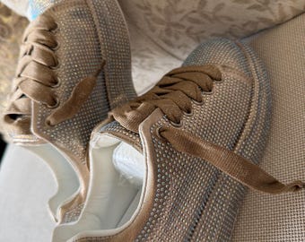 Studded Lightweight Sneakers | Beige Sparkle Trainers | Glam Casual Shoes