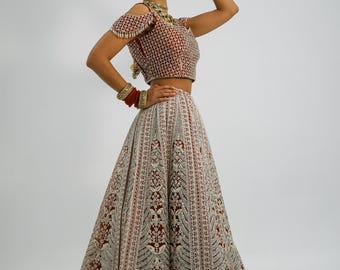 Powder Blue Indian Wedding Bridesmaids Cocktail Handmade Ruffle Lehenga Choli