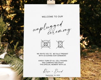 Unplugged Ceremony Sign Template, Modern Unplugged Ceremony Sign Template, Minimal Unplugged Ceremony Sign For Wedding, Editable, WB KA 24