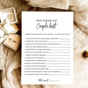 How Well Do You Know The Couple Game, Who Knows The Couple Best Bridal Shower Game, Modern Shower, Minimalist Bridal Trivia Shower Game, ZF