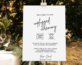 Minimal Unplugged Ceremony Sign For Wedding, Unplugged Ceremony Sign Template, Modern Unplugged Ceremony Sign Template, Editable, WB KE 24