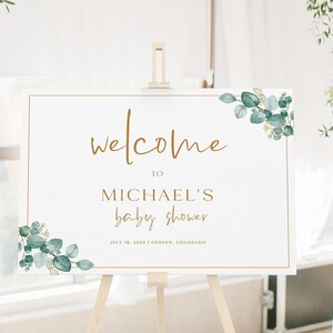 Greenery Baby Shower Welcome Poster, Gender Neutral Baby Shower Sign, Editable Welcome Sign, Baby Shower Welcome Signage, Template, WY KG 54