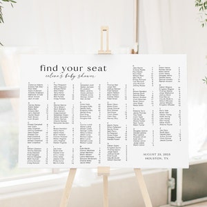 Minimalist Alphabetical Seating Chart Poster, Baby Shower Alphabetical Seating Chart Sign, Alphabetical Seating plan Sign Template, WY KA 36