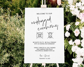 Unplugged Ceremony Sign Template, Modern Unplugged Ceremony Sign Template, Minimal Unplugged Ceremony Sign For Wedding, Editable, WB KG 24