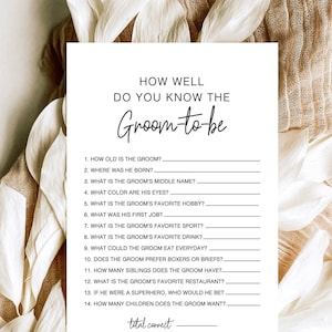 Who Knows The Groom Best Game, How Well Do You Know The Groom, How Well Do You Know The Groom, Minimalist Bridal Trivia Shower Game, ZF