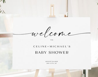 Babyparty-Willkommensschild-Vorlage, modernes Babyparty-Willkommensschild, bearbeitbare Willkommensplakatvorlage, elegantes druckbares Willkommen, WY KA 37