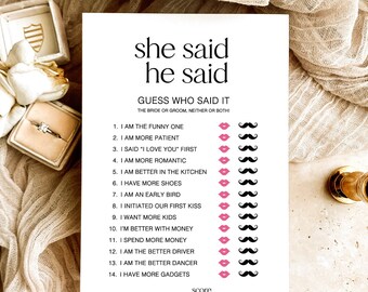 Guess Who Said It Spiel, Minimalistisches Brautparty Spiel, Brautparty Er sagte, sie sagte, Braut oder Bräutigam, wer es gesagt hat Spiel, Printable, ZZ