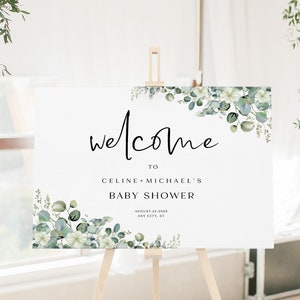 Baby Shower Reception Poster, Baby Shower Welcome Sign, Botanical Baby Shower Welcome Signage, Greenery Baby Shower Welcome Sign, WY KG 52