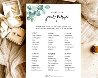 Was ist in Ihrer Geldbörse Brautdusche Spiel, Boho Brautdusche Spiele, Minimalistische Brautparty Spiele, was ist in Ihrer Geldbörse Spiel, printable, cZE