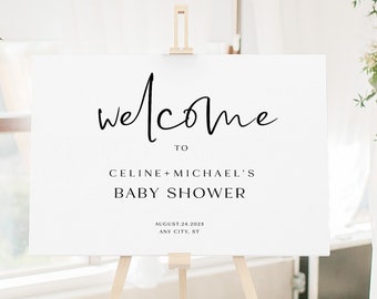 Modernes Babyparty-Willkommensschild, elegantes druckbares Willkommen, bearbeitbare Willkommensplakatvorlage, Babyparty-Willkommensschild-Vorlage, WY KG 37