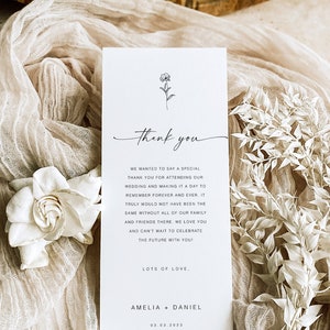 Tarjeta de agradecimiento moderna y plana, plantilla de tarjeta de agradecimiento para bodas, plantilla de carta de agradecimiento editable, nota de servilleta de boda minimalista, TY KA 04