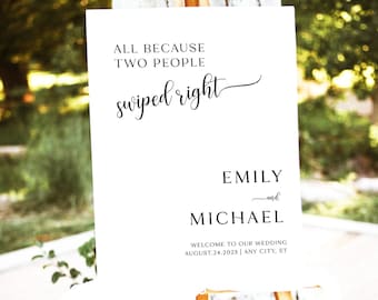 Minimalist Wedding Welcome Poster, Modern Welcome Poster Sign, All Because Two People Swiped Right Wedding Sign, Editable Template WB KM 10