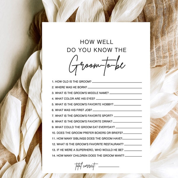 Who Knows The Groom Best Game, How Well Do You Know The Groom, How Well Do You Know The Groom, Minimalist Bridal Trivia Shower Game, ZE