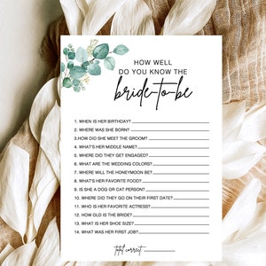 How Well Do You Know The Bride To Be Game, How Well Do You Know Game, Minimalist Bridal Trivia Shower Game, Modern Bridal Shower Game, ZE