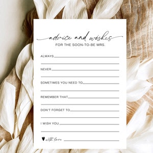 Carte conseils et souhaits, Cartes-conseils pour un mariage, Shower de bébé contemporain, Carte-conseils pour shower de mariage minimaliste, Conseils pour la future mariée, ZB