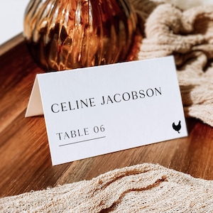 Cartões de lugar de casamento modernos, cartões de nome de mesa, cartões de lugar de casamento minimalistas, modelo de cartão de lugar de casamento, cartões de lugar para impressão, PC KZ 01