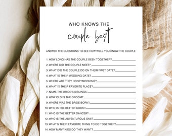 Instant How Well Do You Know The Couple Wedding Shower Game, Minimalist Who Knows The Couple Best Game, Modern Bridal Trivia Shower Game, ZG