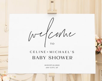 Bearbeitbare Willkommenspostervorlage, Babyparty-Willkommensschildvorlage, modernes Babyparty-Willkommensschild, elegantes druckbares Willkommen, WY KC 37